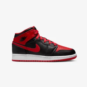 AIR JORDAN 1 MID 'BLACK/FIRE RED-WHITE'(GS)