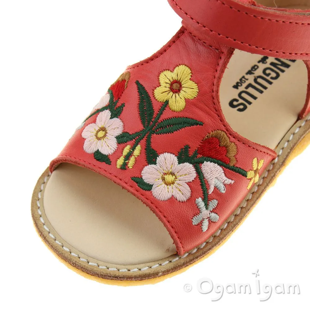 Angulus Girls Embroidered Red Coral Sandal