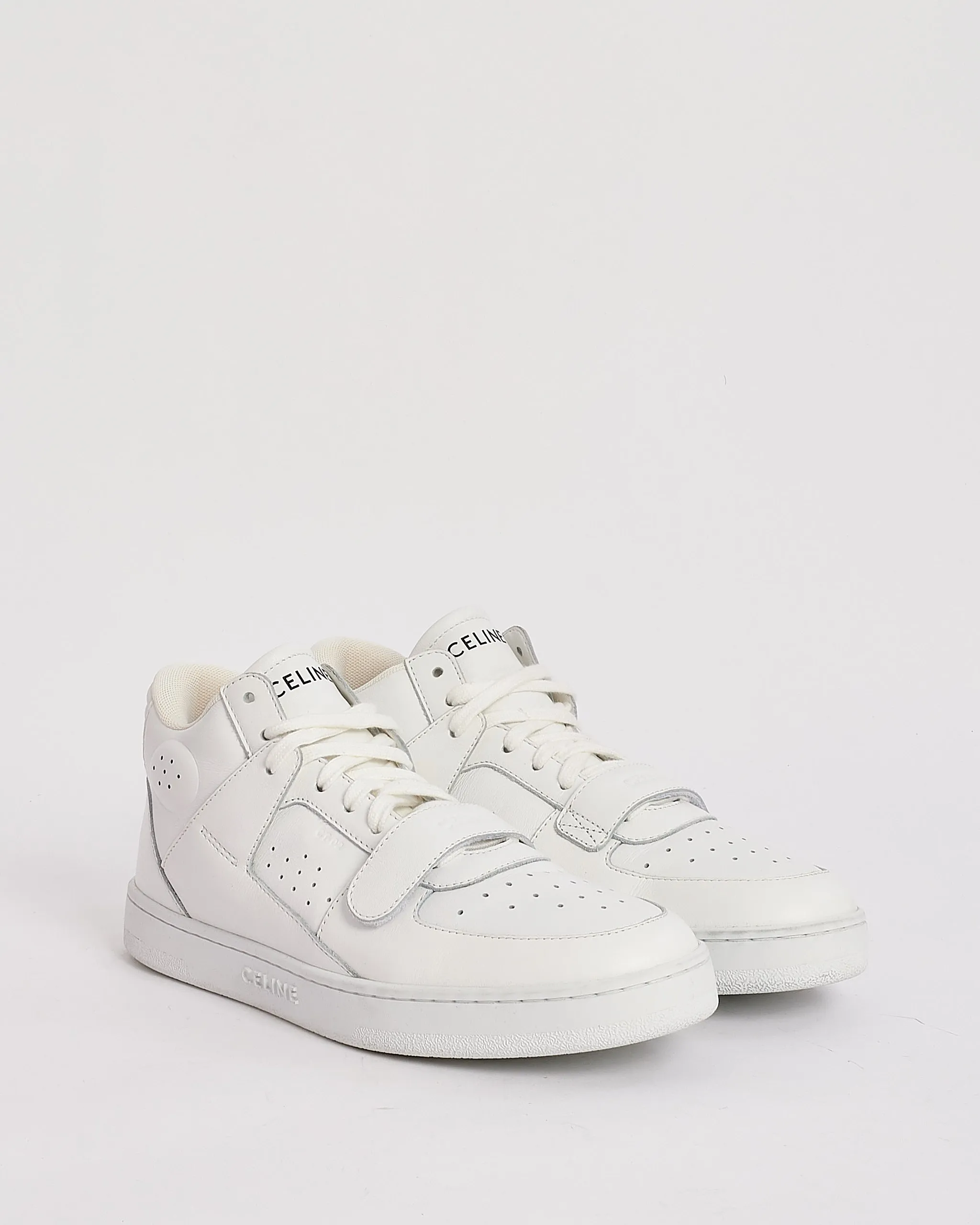 Celine White Leather CT-02 High Top Sneakers - 40