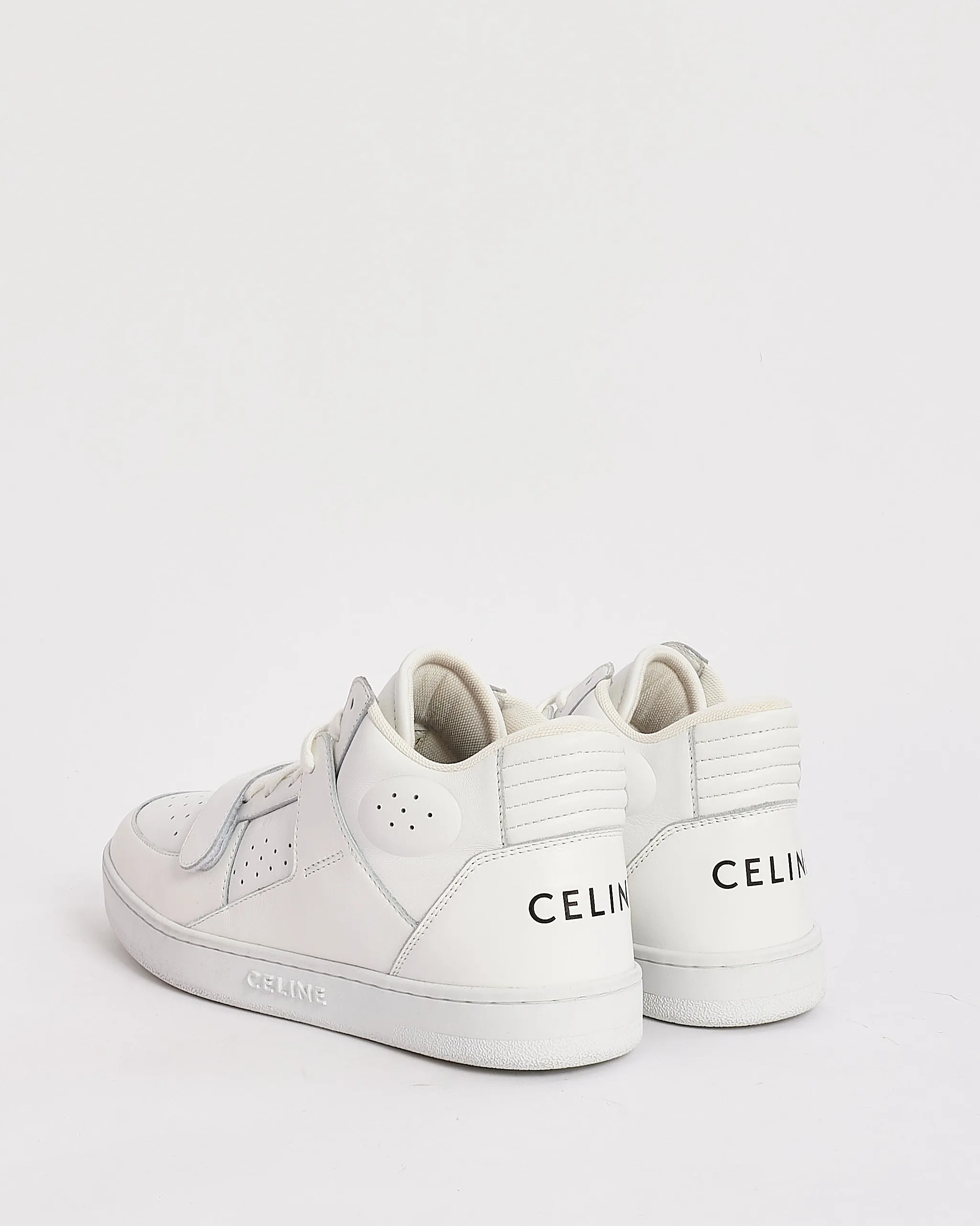 Celine White Leather CT-02 High Top Sneakers - 40