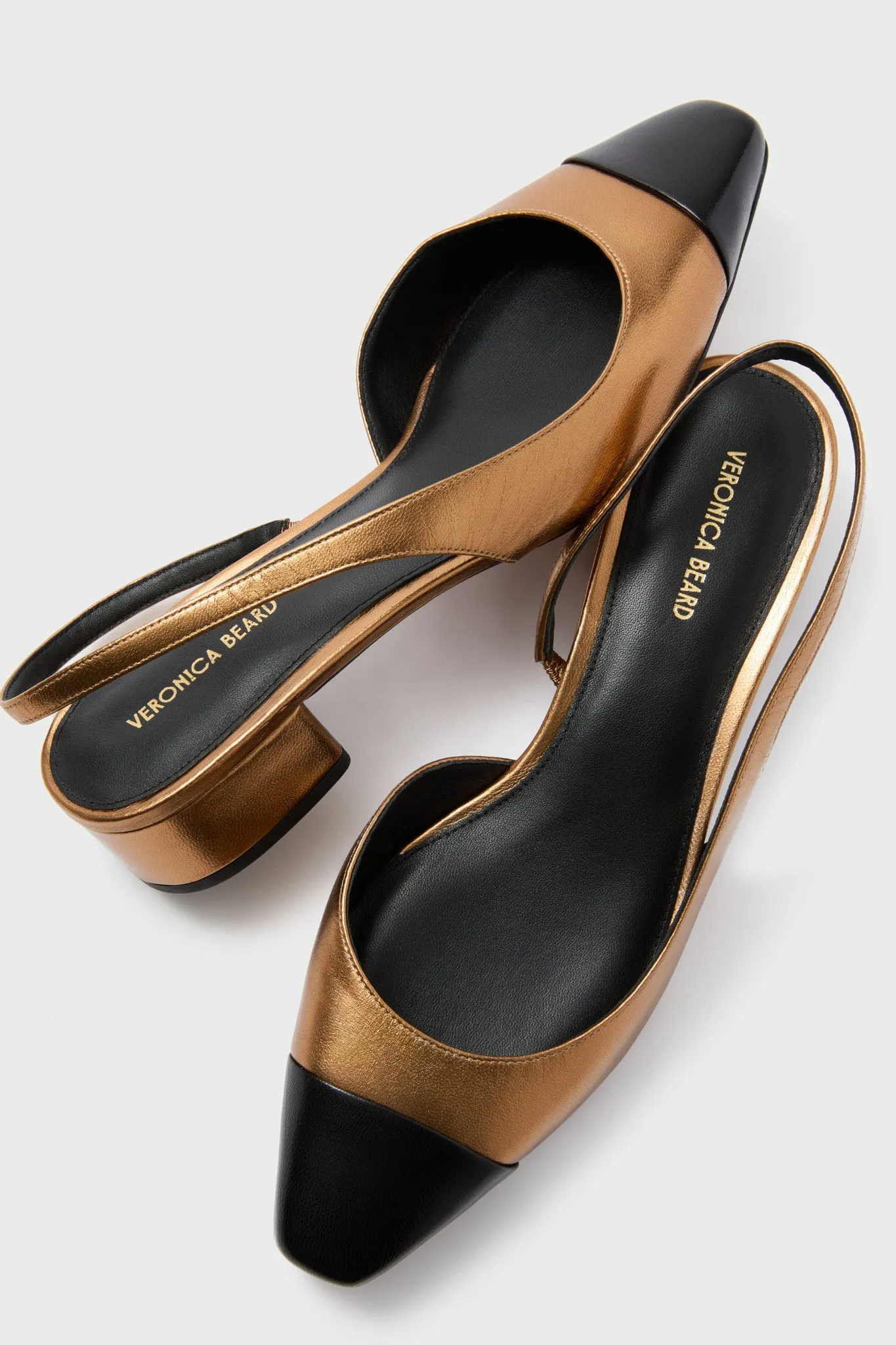 Dark Gold and Black Cecile Sling Back Flats