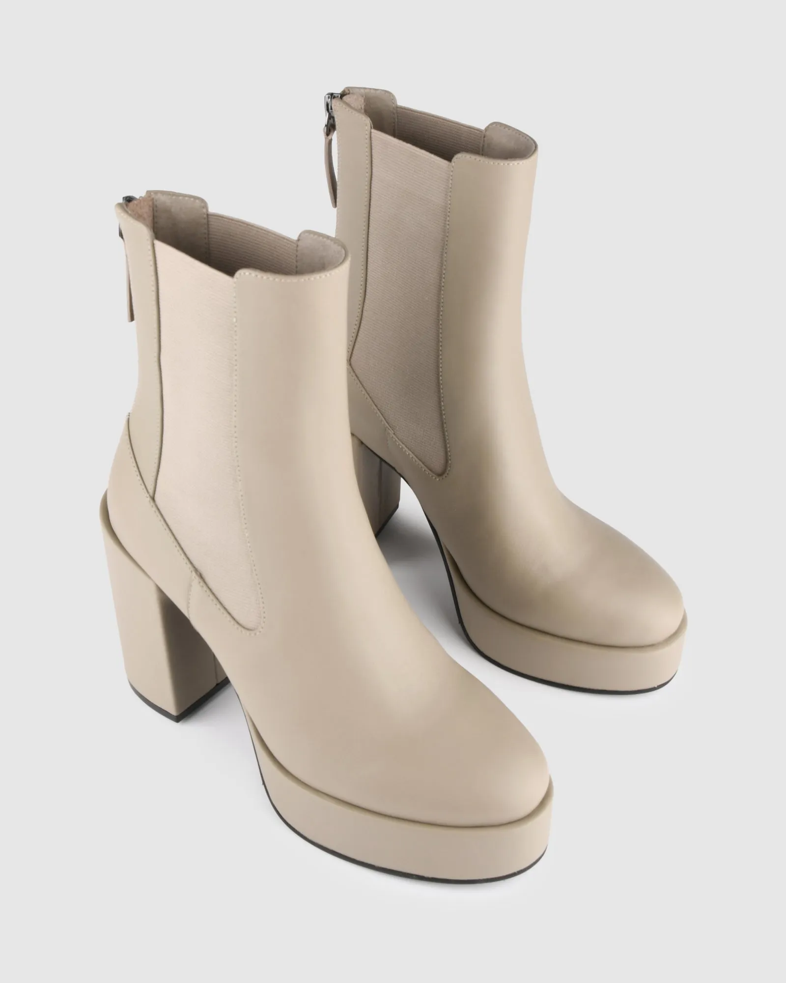 EMMA HIGH PLATFORM ANKLE BOOTS TAUPE LEATHER