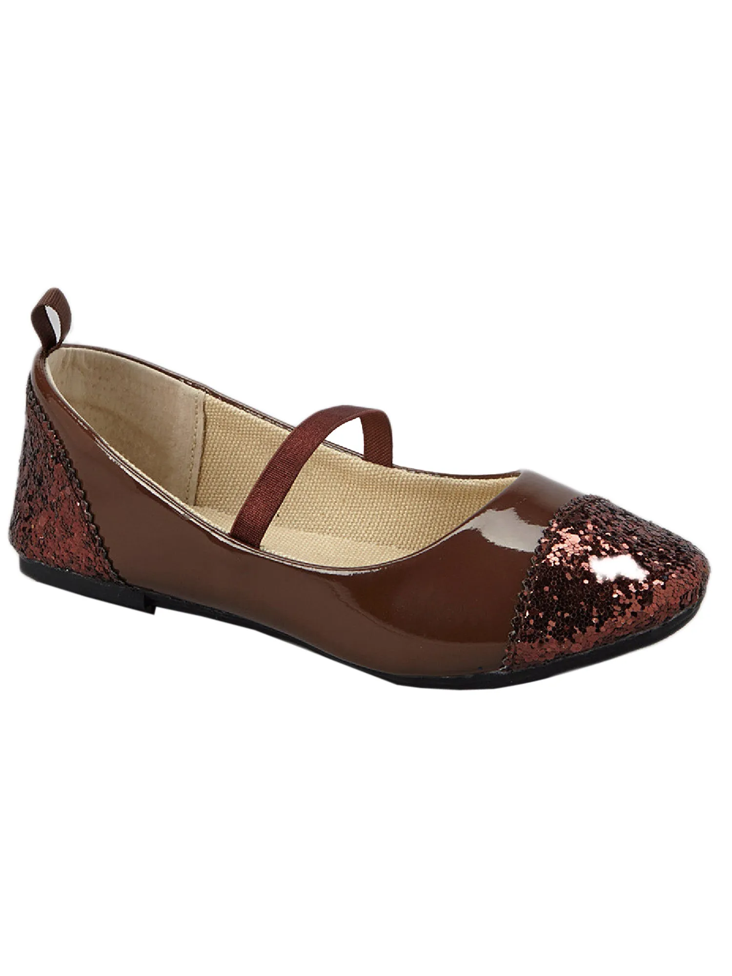 Girls Brown Glitter Toe And Heel Ballerina Flats 5 Toddler-12 Kids