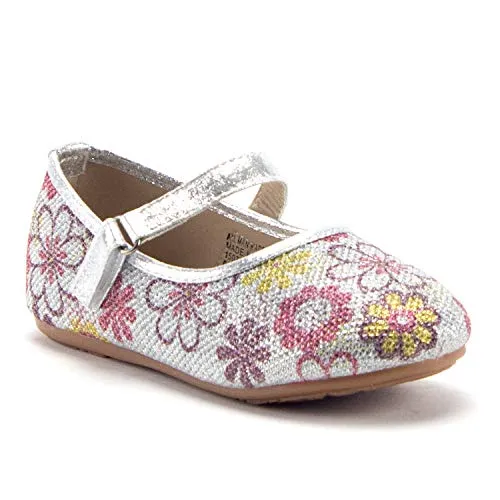 Girls FHX-03I Toddlers Mary Jane Embellished Floral Print Flats Shoes