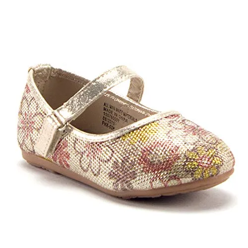 Girls FHX-03I Toddlers Mary Jane Embellished Floral Print Flats Shoes