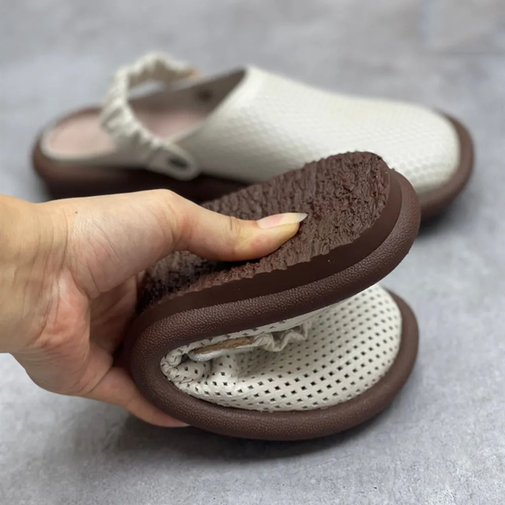 Handmade Flat Leather Slippers Hollow-out Sandals