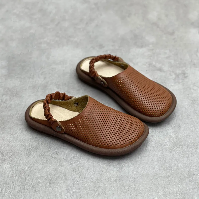 Handmade Flat Leather Slippers Hollow-out Sandals