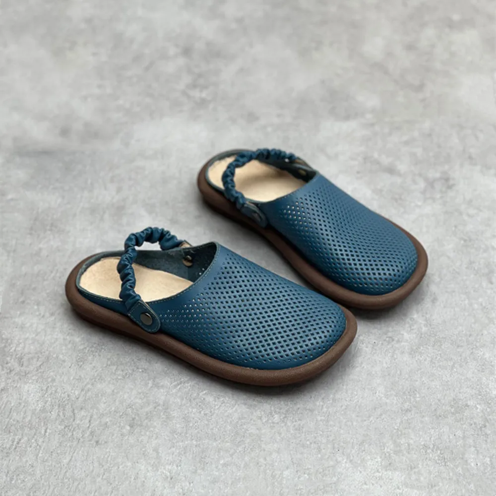 Handmade Flat Leather Slippers Hollow-out Sandals