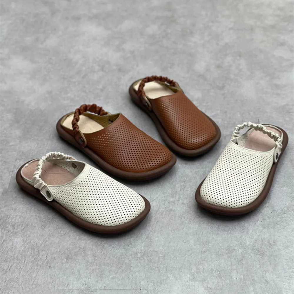 Handmade Flat Leather Slippers Hollow-out Sandals