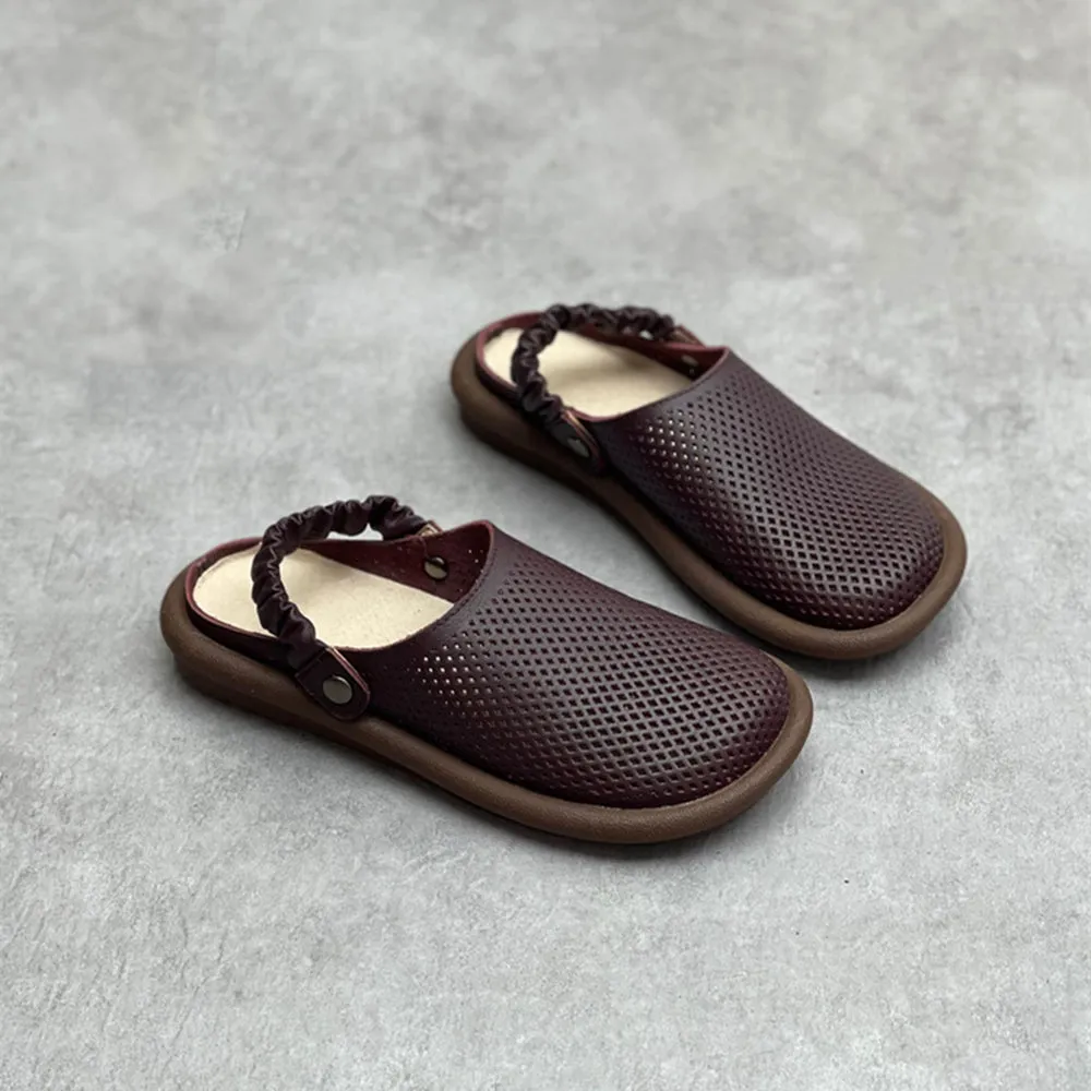 Handmade Flat Leather Slippers Hollow-out Sandals