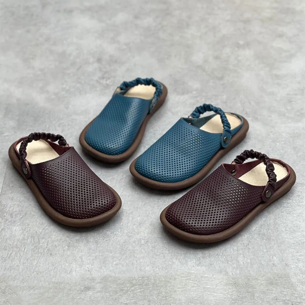 Handmade Flat Leather Slippers Hollow-out Sandals