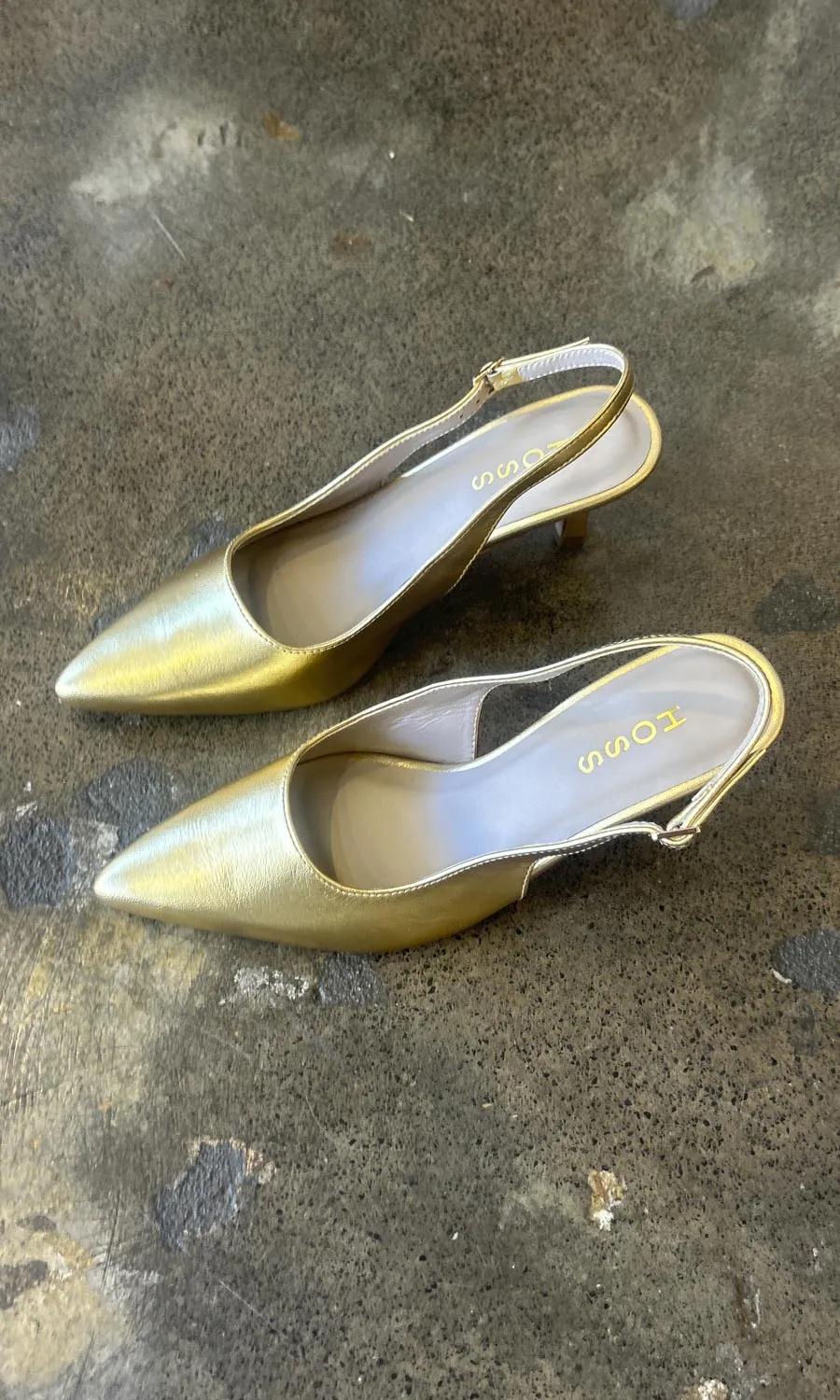 hoss Gold Leather Slingback Kitten Heels