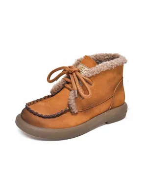 Leather Plush Winter Snow Boots