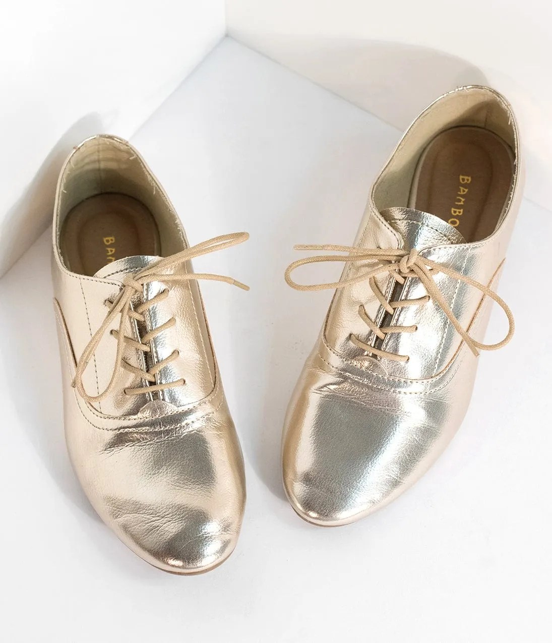 Metallic Gold Classic Lace Up Flats