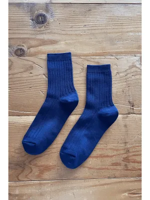 Midnight Blue Classic Knit Ribbed Cotton Blend Socks