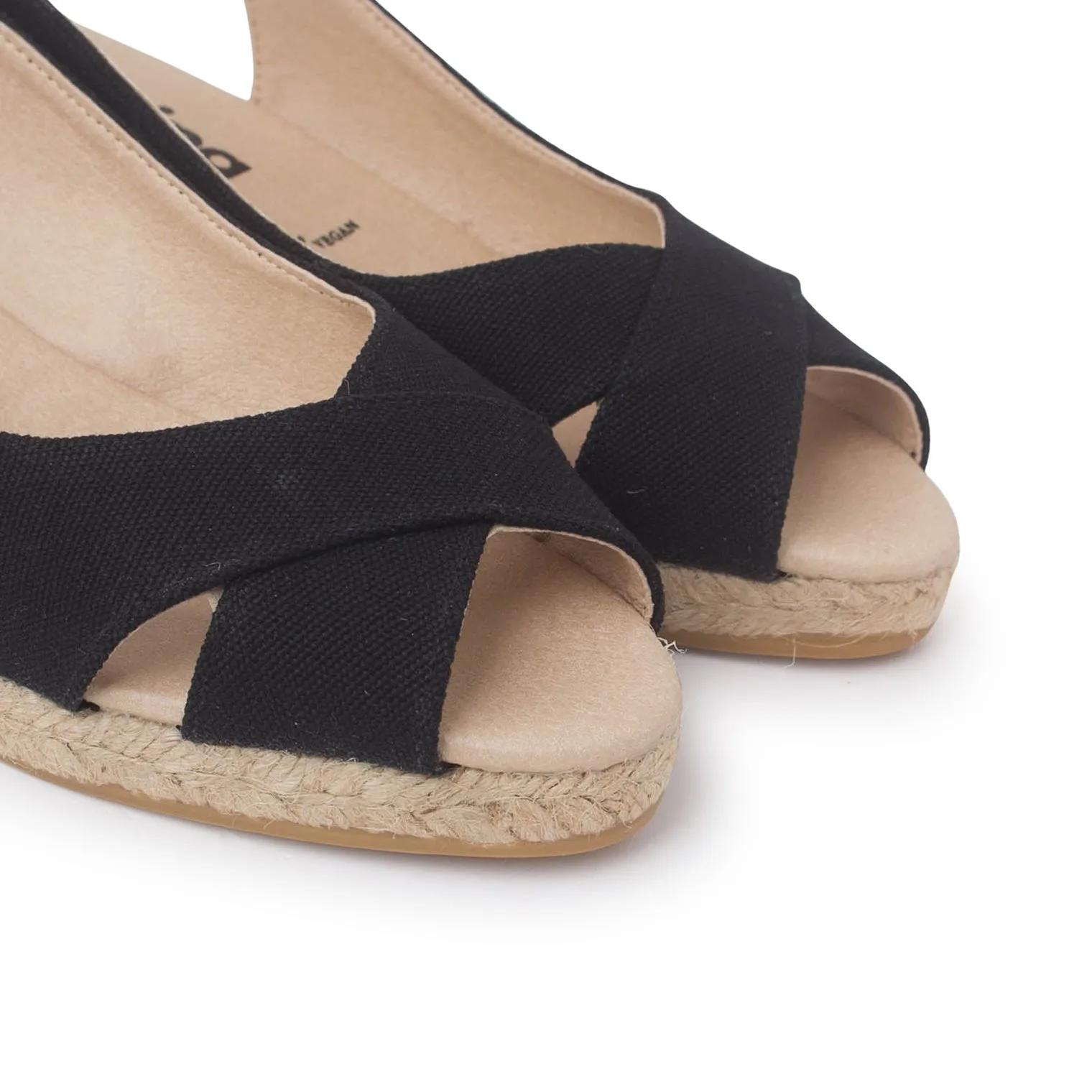 Oliva Organic Canvas Espadrille Wedge Sandals - Black