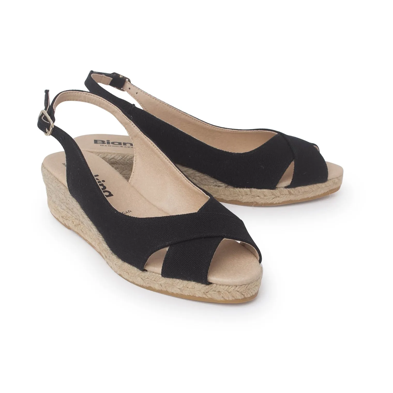 Oliva Organic Canvas Espadrille Wedge Sandals - Black