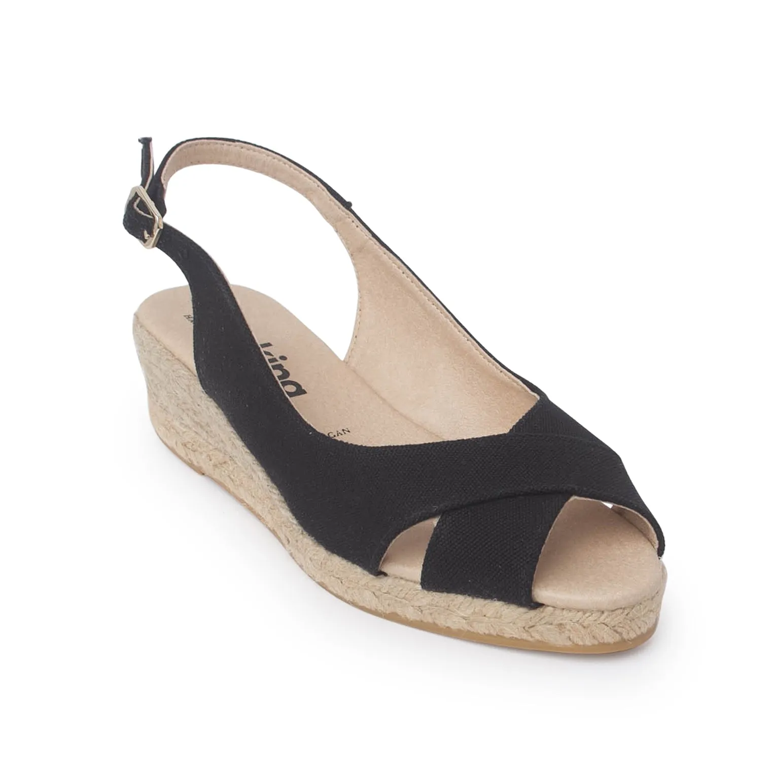 Oliva Organic Canvas Espadrille Wedge Sandals - Black