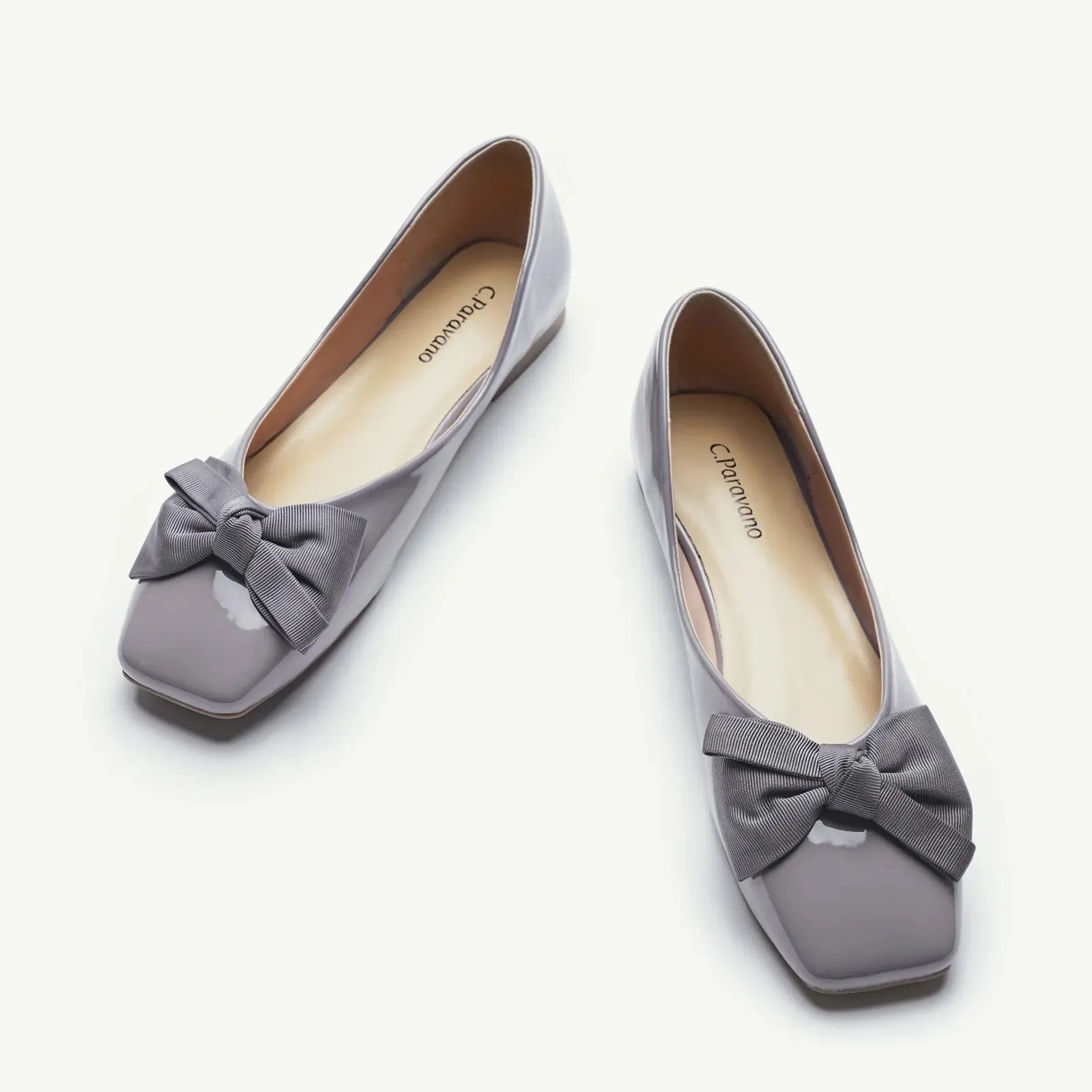 Patent Bow Ballerina Flats (Eva) Grey