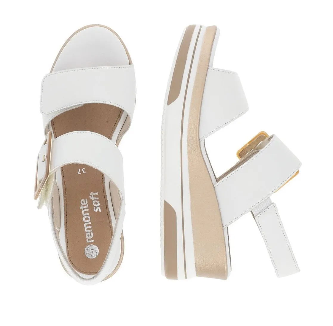 Remonte D1P50-80 White Leather Wedge Sandals