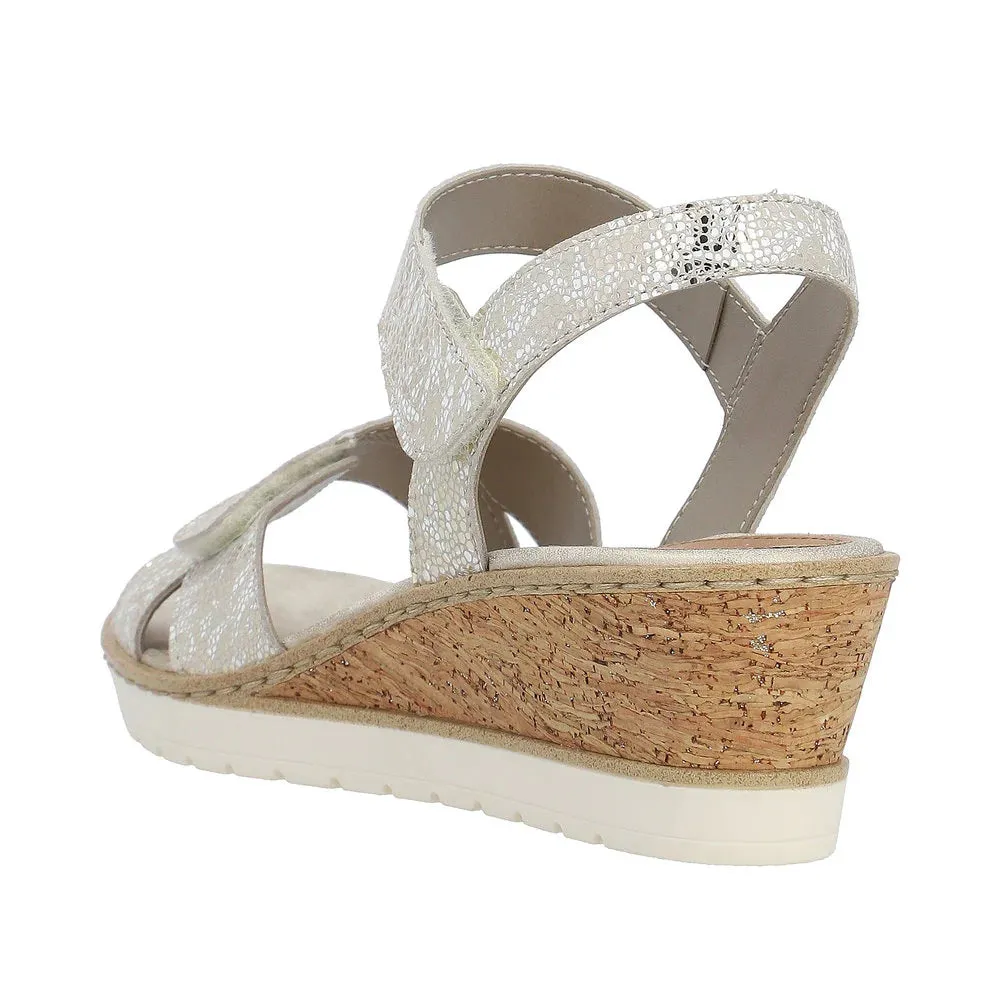 Remonte R6252-91 Alanya Soft Gold Metallic Leather Low Wedge Sandals