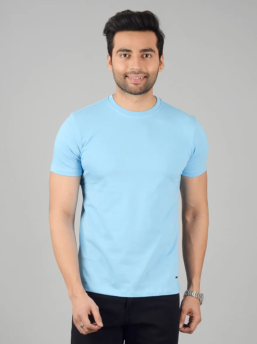 Sky Blue Solid Slim Fit T-shirt | JadeBlue