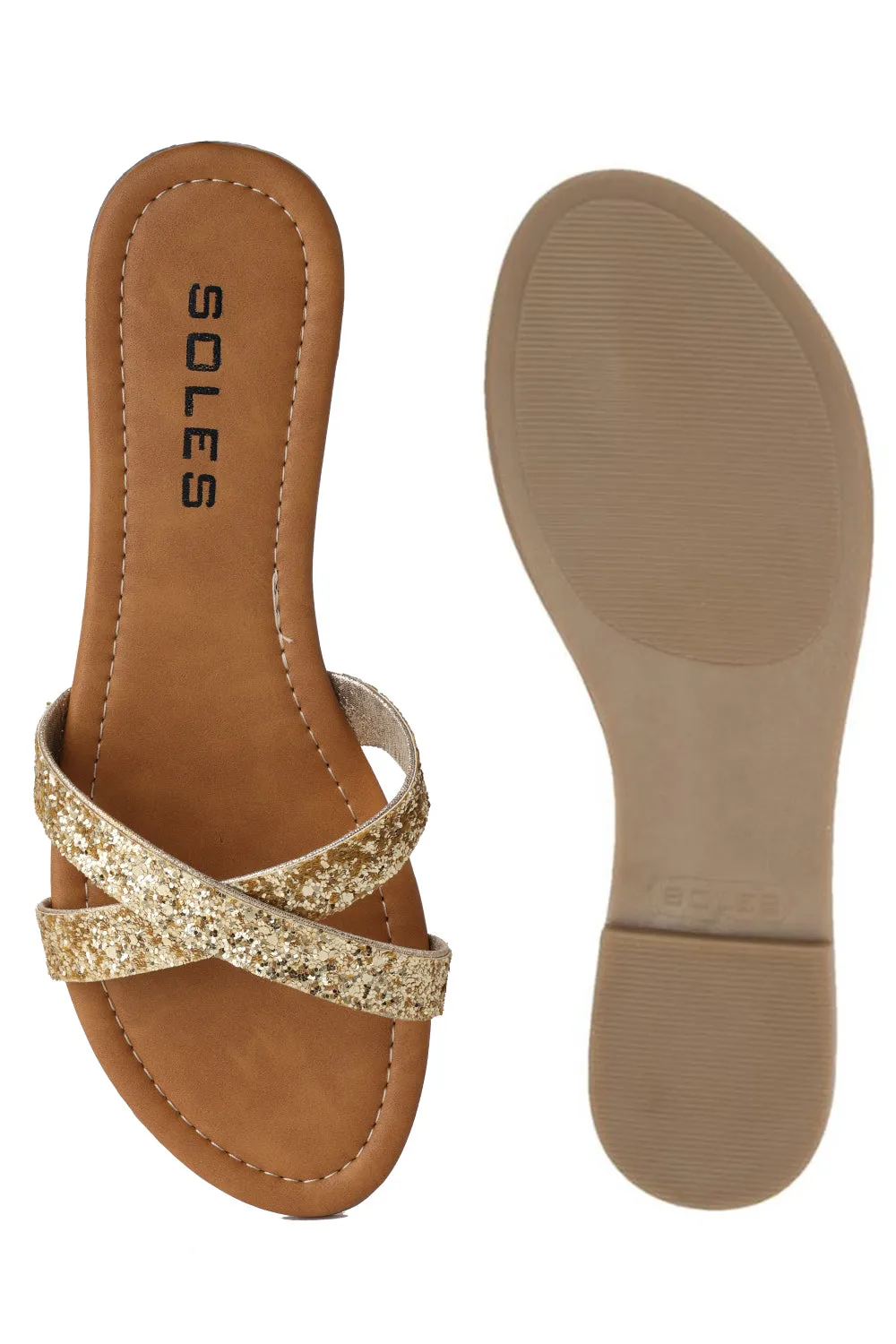 SOLES Radiant Gold Flat Sandals - Inspired Gold Sandles