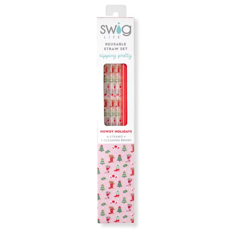 Swig | Howdy Holidays   Red Glitter Reusable Straw Set