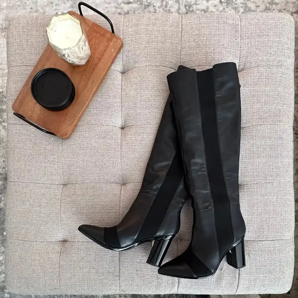 The Knee High Boot Coal Leather   Stiletto Heel Kit 4 Coal