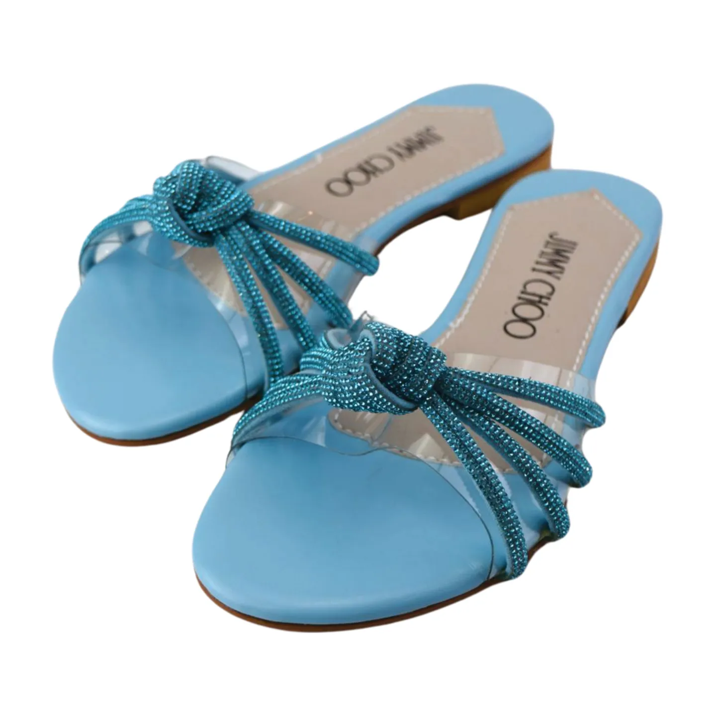 Women's Transparent Flat Sandals with Colorful Rhinestone Mesh Straps